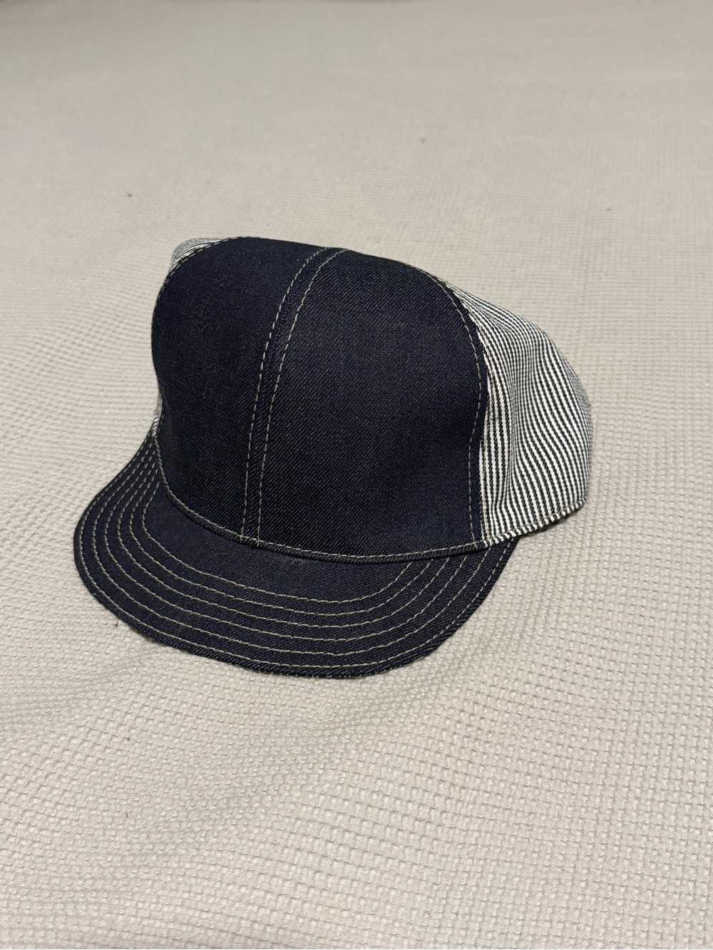 The Pool Riders 5 Panel Cap Indigo Striped Japanese Workwear Hat